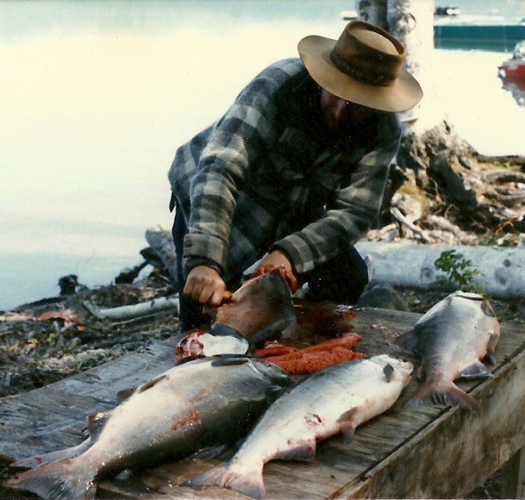 When the salmon entered the lake on their way to their spawning grounds, all work ceased on the cabin. It was time to go fishing!