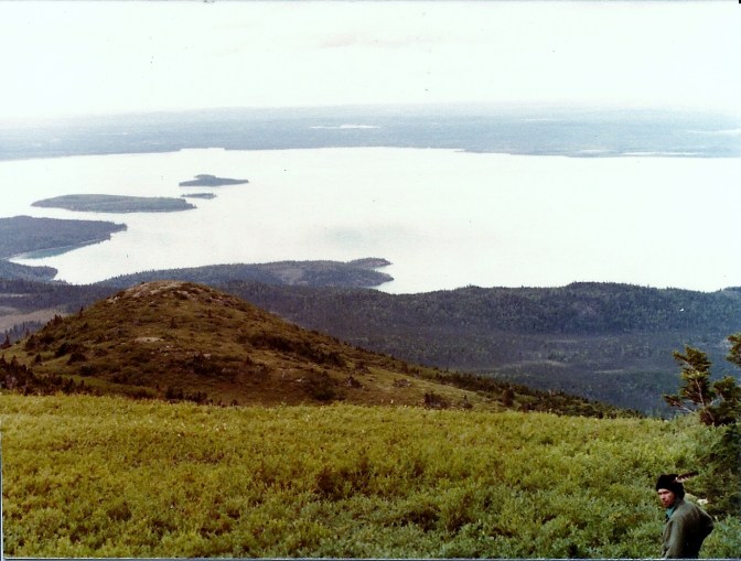 Up on the mountain where Sam shot the bear and where we would pick blueberries. Looking down the lake toward Caribou and Frying Pan Islands. The tiny Island in between the two is Little Caribou Island. 